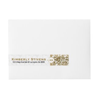 Gold Tones Floral Damasks Over White Background Wraparound Address Label