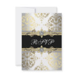 Gold White Black Damask RSVP Party invitations