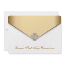 Gold White Girls First Holy Communion Custom Announcement