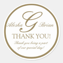 Gold White Monogram G Wedding Favour Stickers