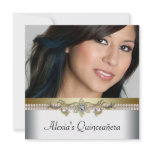 Gold White Photo Quinceanera Personalized Invitation