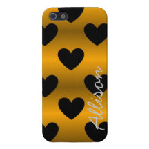 Gold with black hearts, personlized iPhone5 iPhone 5 Case