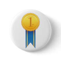 Golden 1st place award with blue ribbon button