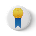 Golden 1st place award with blue ribbon buttons