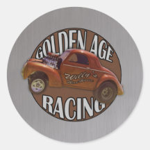 Golden Age Willys Gasser Drag Racing Patina grey Round Sticker