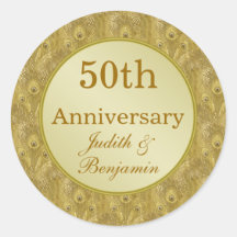 Golden Anniversary on golden peacock background Sticker