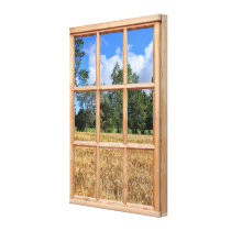 Golden Barley Field 3D Effect Window View Picture Canvas Print