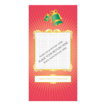 GOLDEN BAROQUE FRAME WITH GREEN BELLS RED CUSTOMIZED PHOTO CARD
