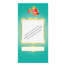 GOLDEN BAROQUE FRAME WITH RED BELLS BLUE CUSTOMISED PHOTO CARD