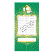 GOLDEN BAROQUE FRAME WITH RED BELLS GREEN CUSTOMIZED PHOTO CARD