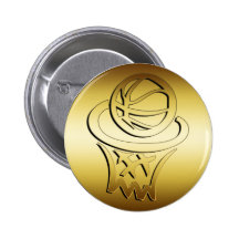 GOLDEN BASKETBALL HOOP PINBACK BUTTONS