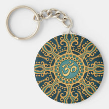 Golden Blue Aum Star Key Chain