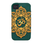 Golden Blue Floral Aum Design Vibe iPhone 4 Case
