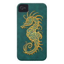Golden Blue Tribal Seahorse Case-mate Iphone 4 Case