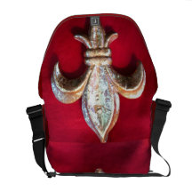GOLDEN "FLEUR DE LIS" ON REGAL RED COURIER BAGS