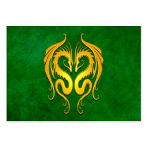 Golden Green Tribal Dragons Business Cards