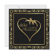 Golden heart with ribbon 50th anniversary