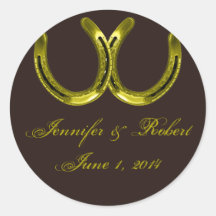 Golden Horseshoes on Brown Envelope Seal Stickers