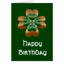Golden Irish Shamrock Happy Birthday Card