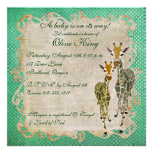Golden Jade Giraffes Baby Shower Invitation