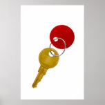 golden key with red tag poster