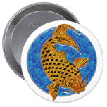 Golden Koi in Blue Glass Pond Pinback Button