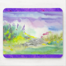 Golden Lavender Wildflower Landscape Painting Mousemat