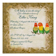 Golden Love Birds Baby  Invitation