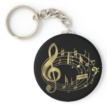 Golden musical notes in oval shape key chain