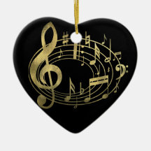 Golden musical notes in oval shape christmas tree ornament