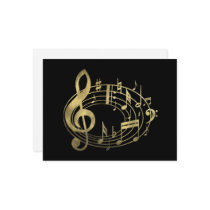 Golden musical notes in oval shape postcards