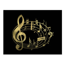 Golden musical notes in oval shape postcards