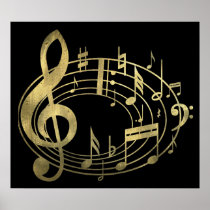 Golden musical notes in oval shape print