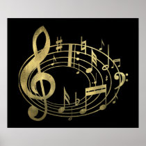 Golden musical notes in oval shape print