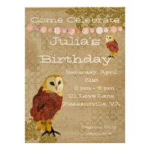 Golden Owl Birthday Invitation