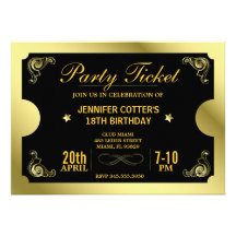 Golden Party Ticket Invites