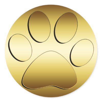 GOLDEN PAW PRINT ROUND STICKER by dgpaulart