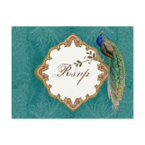 Golden Peacock & Swirls - RSVP Response Postcard