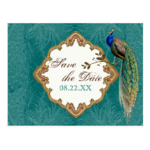 Golden Peacock & Swirls - Save the Date Postcard