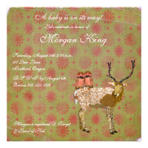 Golden Pink Owls & Ornate Deer  Baby Shower Invita Custom Invites