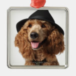 Golden Poodle Dog wearing Hat and Tie Ornament