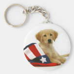 Golden Puppy and Uncle Sam Hat Keychain