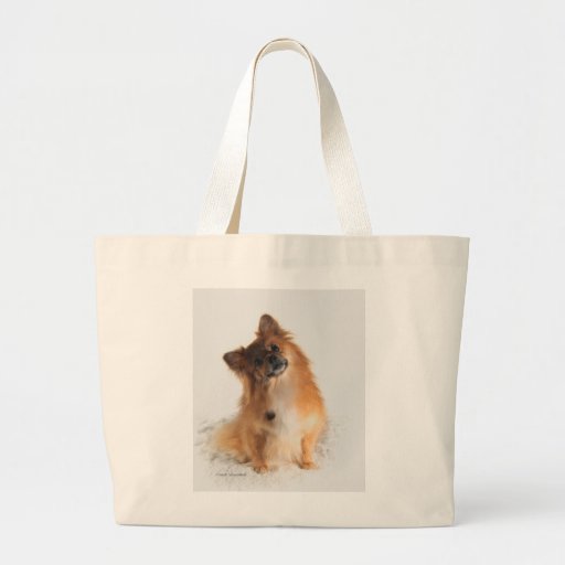 Golden Red Pomeranian Sitting on White Blanket Tote Bags
