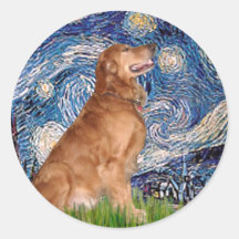 Golden Retriever 3 - Starry Night Round Sticker