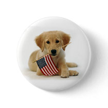 Golden Retriever Puppy and Flag Buttons