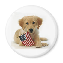 Golden Retriever Puppy and Flag Fridge Magnet
