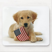 Golden Retriever Puppy and Flag Mouse Mats