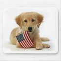 Golden Retriever Puppy and Flag mousepads