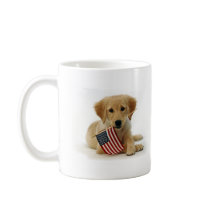Golden Retriever Puppy and Flag Coffee Mug