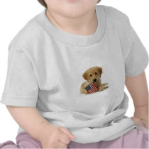 Golden Retriever Puppy and Flag Shirt